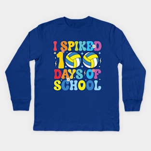 I Spiked 100 Days of School Volleyball Retro Teacher Student Kids Long Sleeve T-Shirt